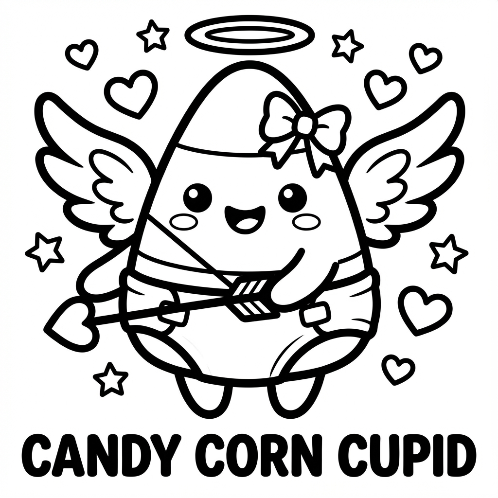Cute chainsaw decorated with a bow and hearts, designed for thick line coloring pages printable and chunky line art coloring.